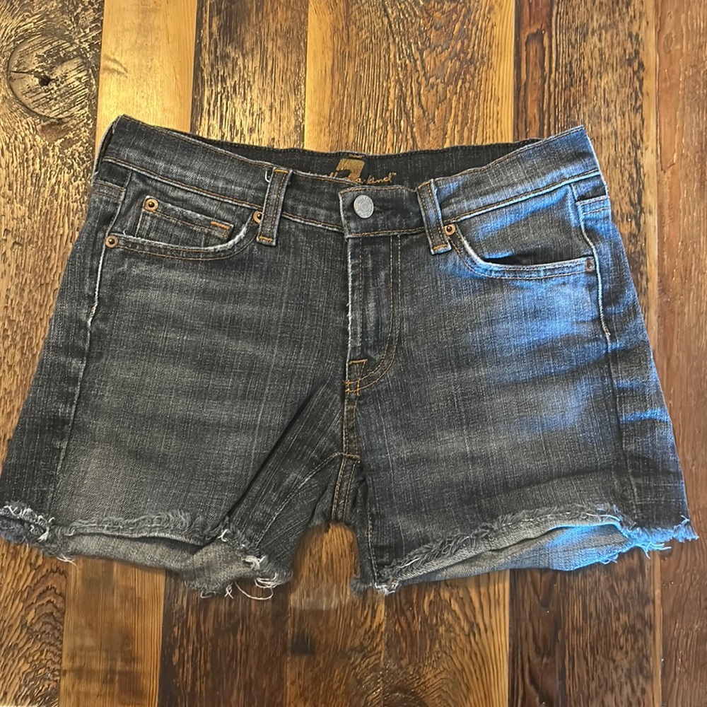 7 For All Mankind black denim cut off jean shorts